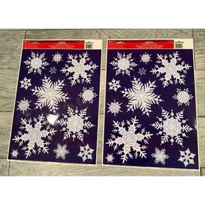 Christmas Window Clings Snowflakes 2 Sheets Snow Winter USA Y2K 76552 Retro NWT‎